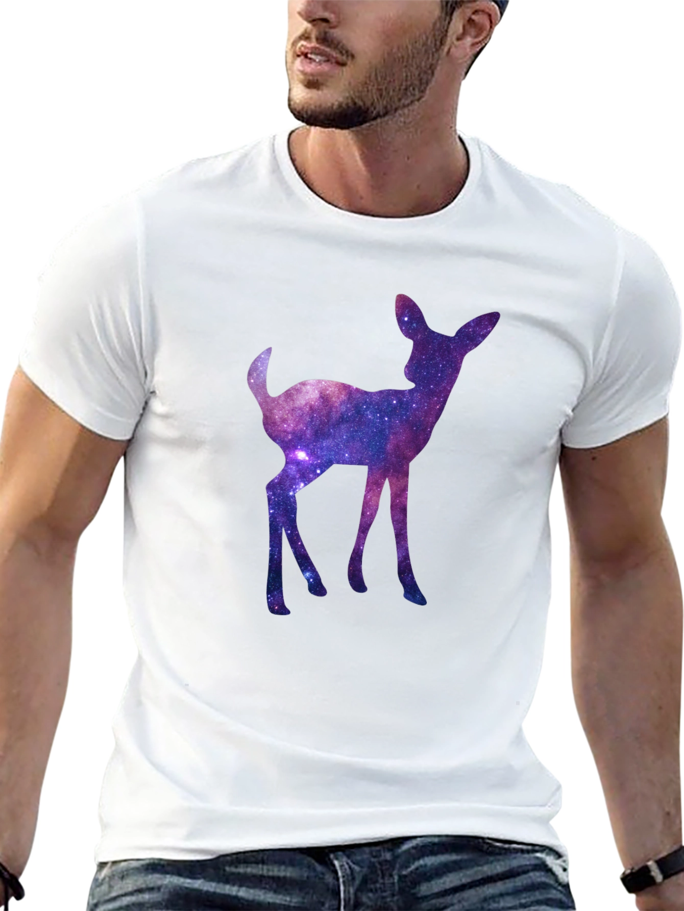 Black Galaxy Deer Graphic Tee - Cosmic Fawn T-Shirt view 13