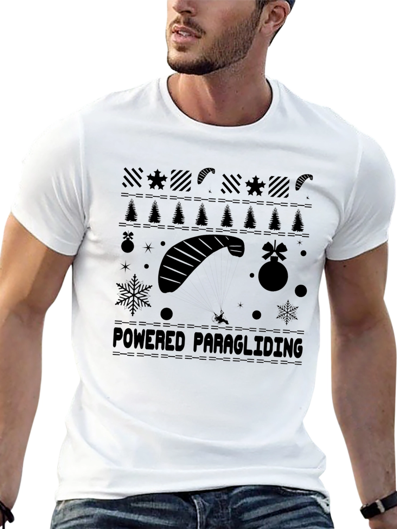 Black Powered Paragliding Christmas Sweater T-Shirt view 13
