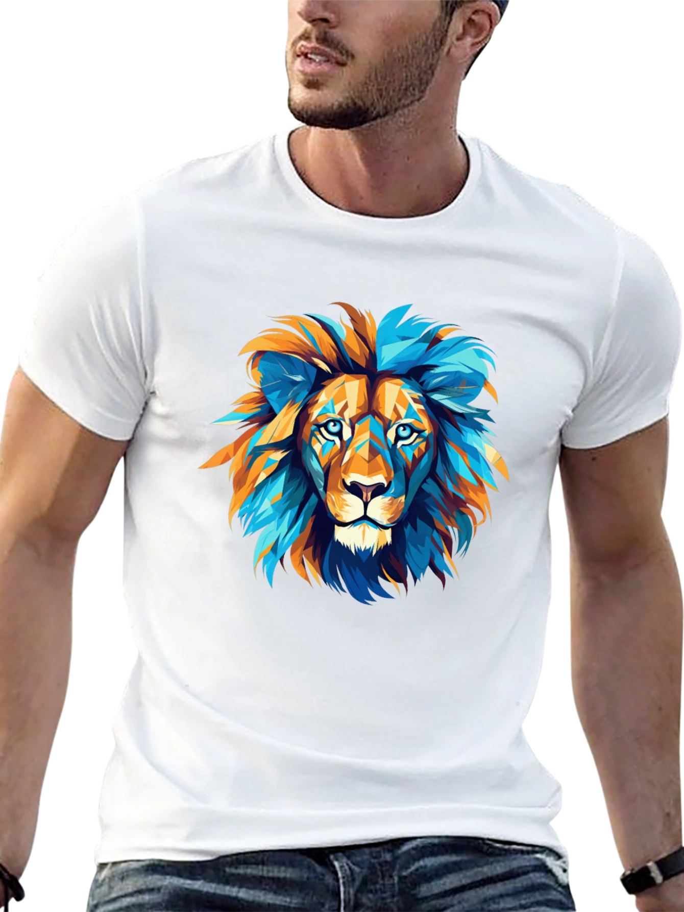 Black Geometric Lion Graphic Tee - Bold Style view 13