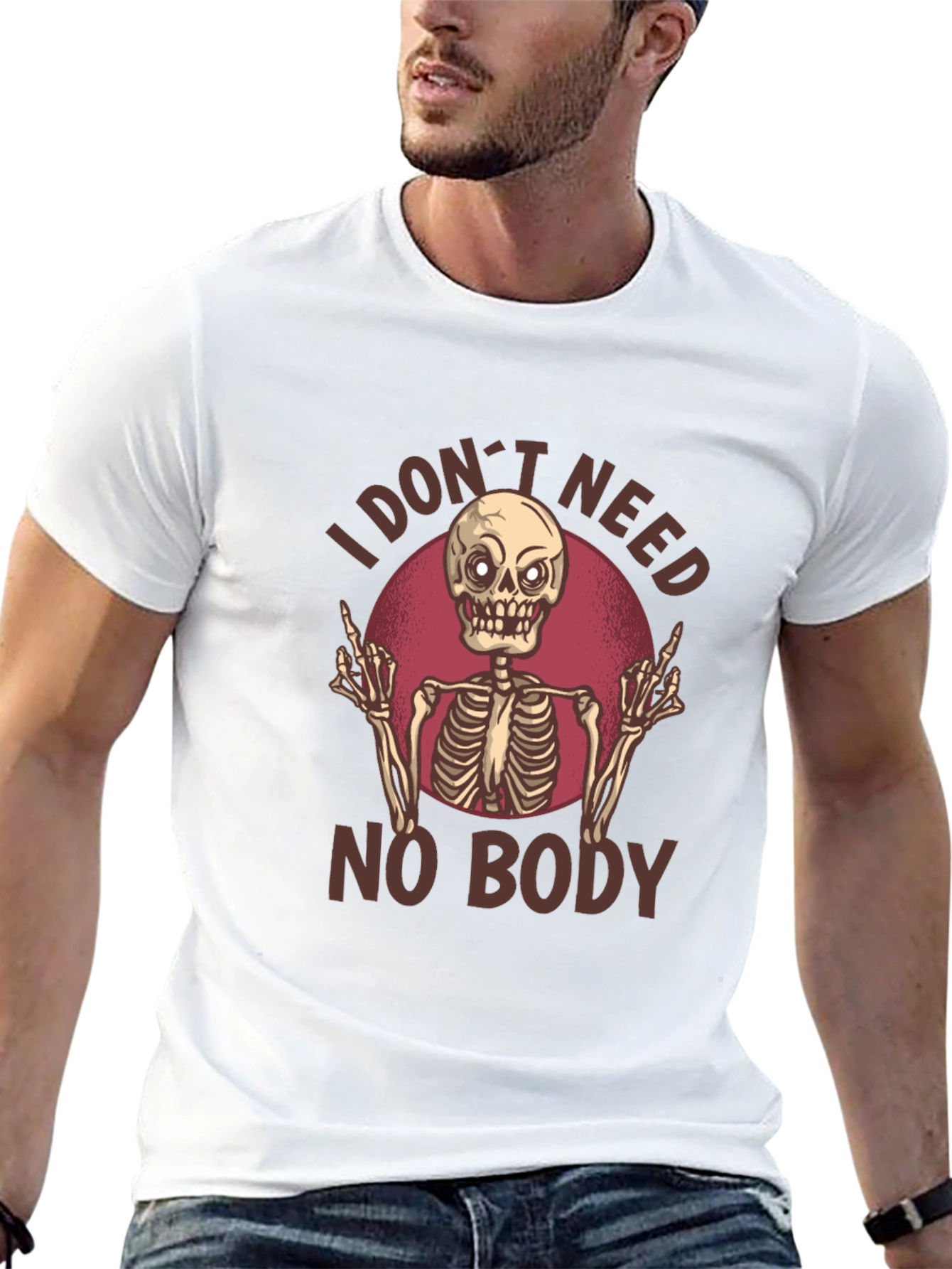 Black I Don't Need No Body Skeleton Graphic T-Shirt view 13