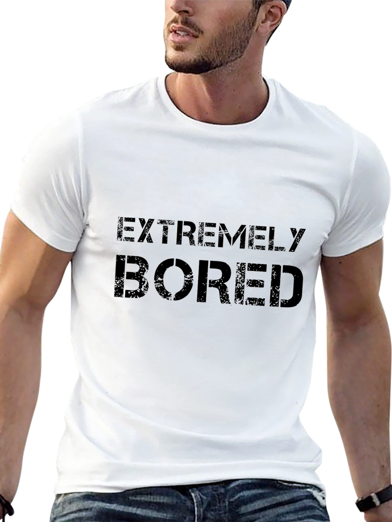 Black Extremely Bored Graphic Tee - Black Crew Neck T-Shirt view 13