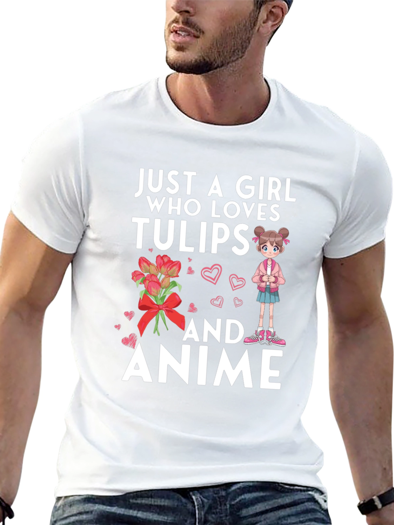 Black Just A Girl Who Loves Tulips and Anime T-Shirt view 13