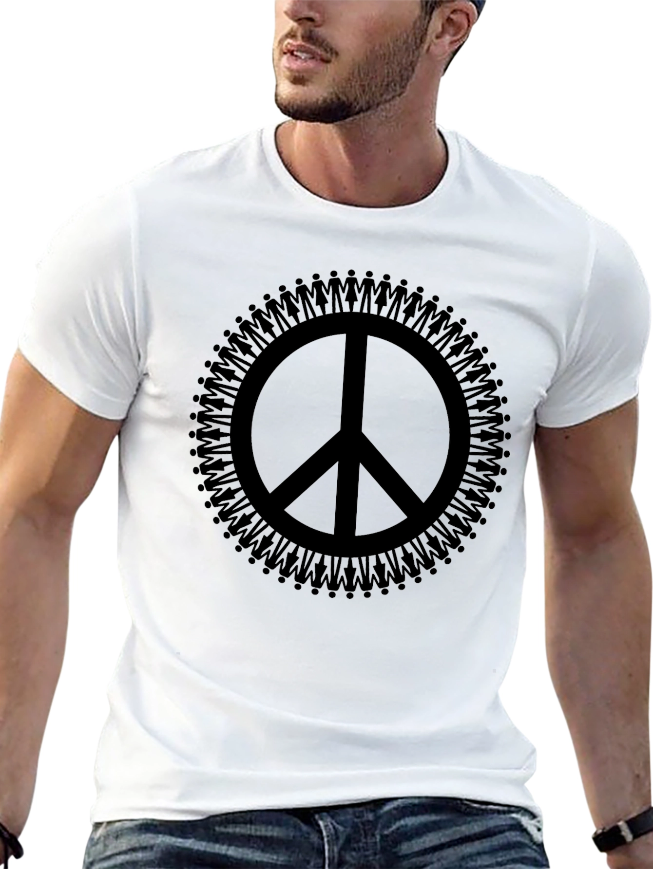 Black Peace Sign People Circle Graphic T-Shirt view 13