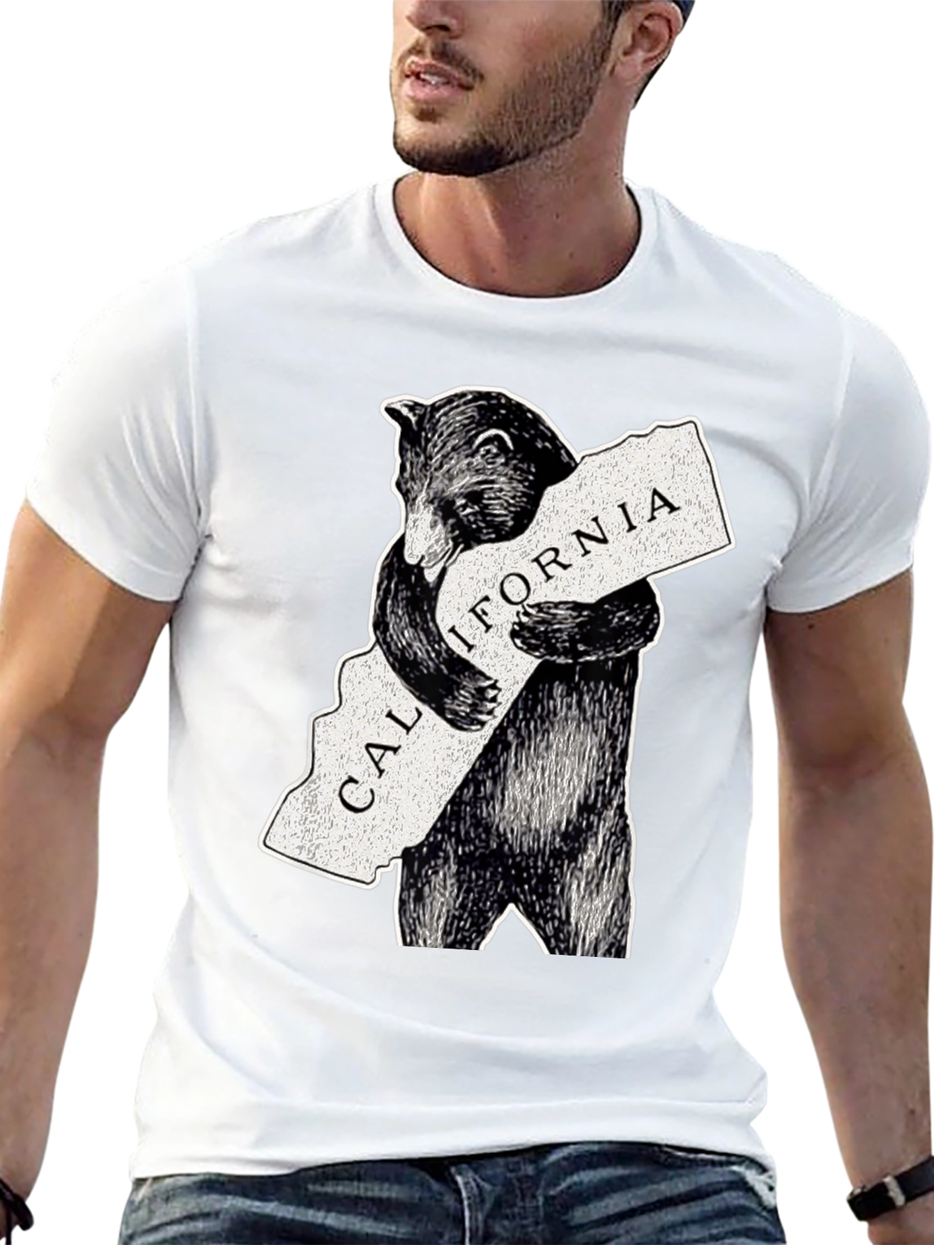 California Bear Hug Graphic Tee - Black Cotton Blend - 13