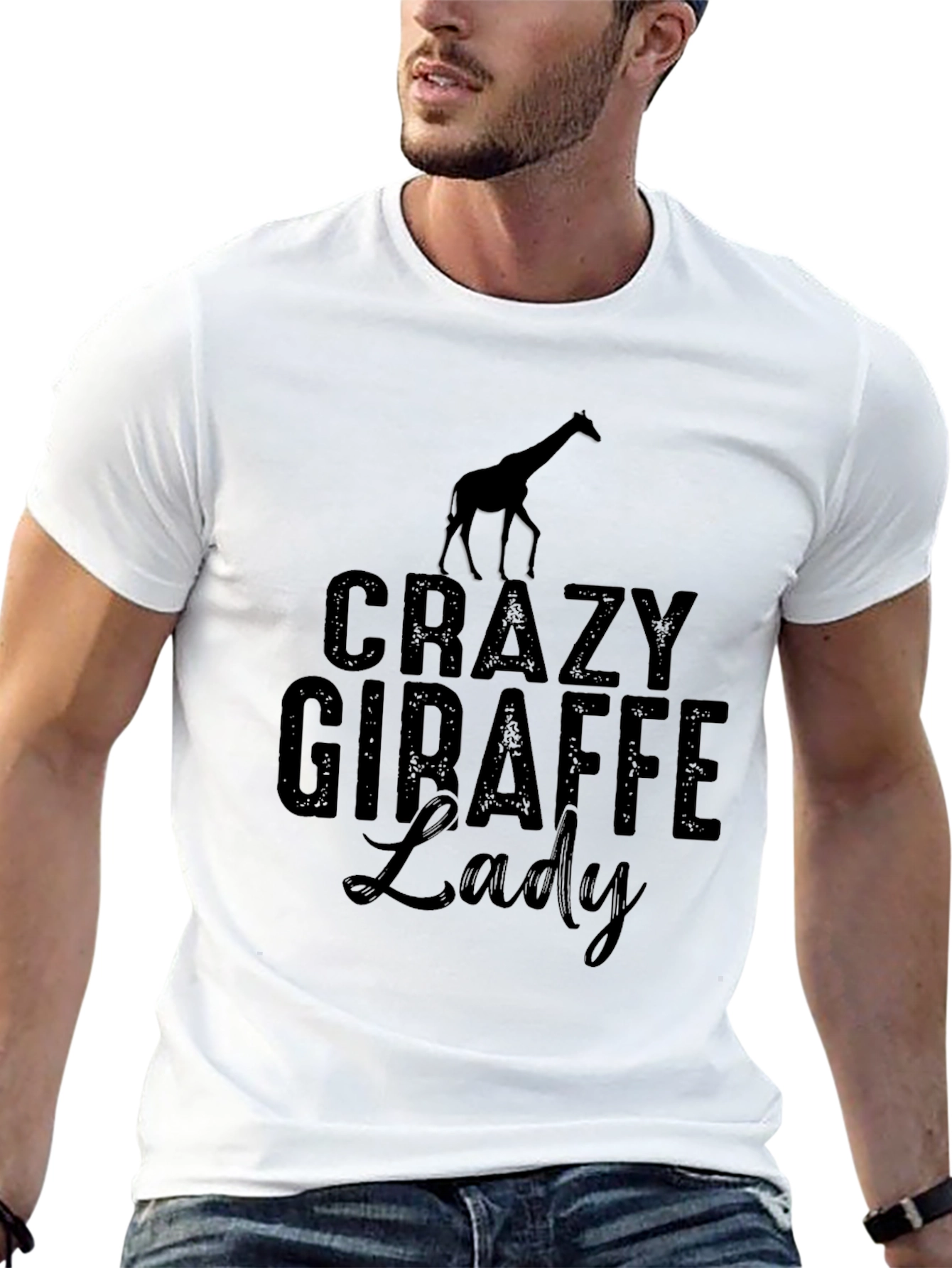 Black Crazy Giraffe Lady Graphic Tee Shirt view 13