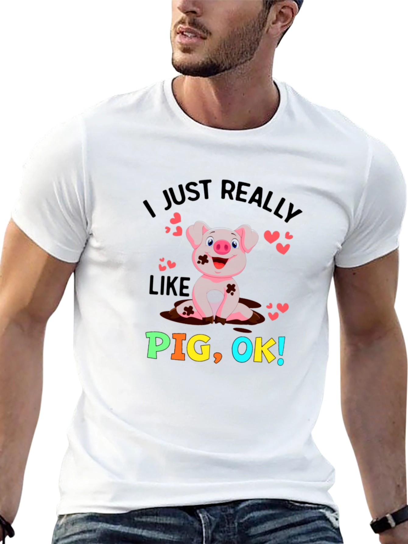 Black I Just Really Like Pigs! Novelty Graphic T-Shirt view 13