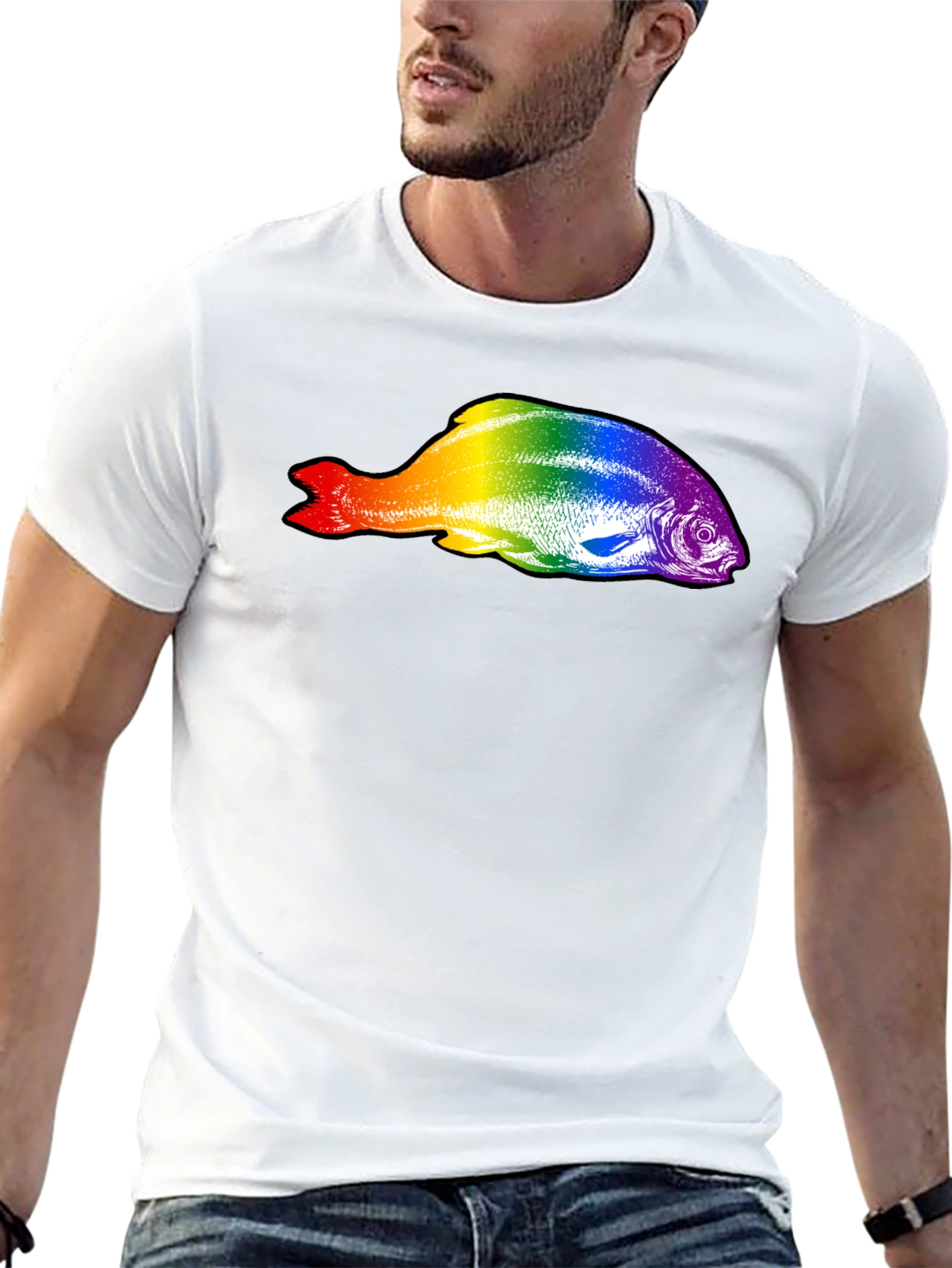 Black Rainbow Fish Graphic Black T-Shirt view 13