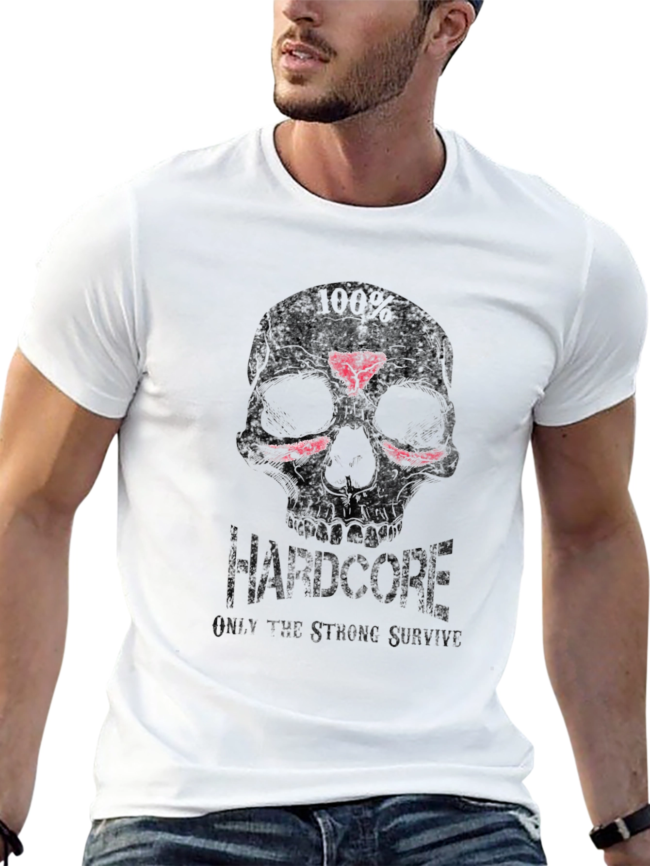 Black Hardcore Skull Graphic Tee - Only the Strong Survive view 13