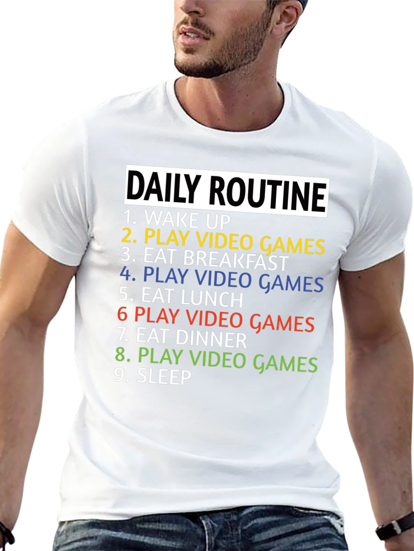 Black Gamer Daily Routine T-Shirt - Funny Gaming Tee view 13