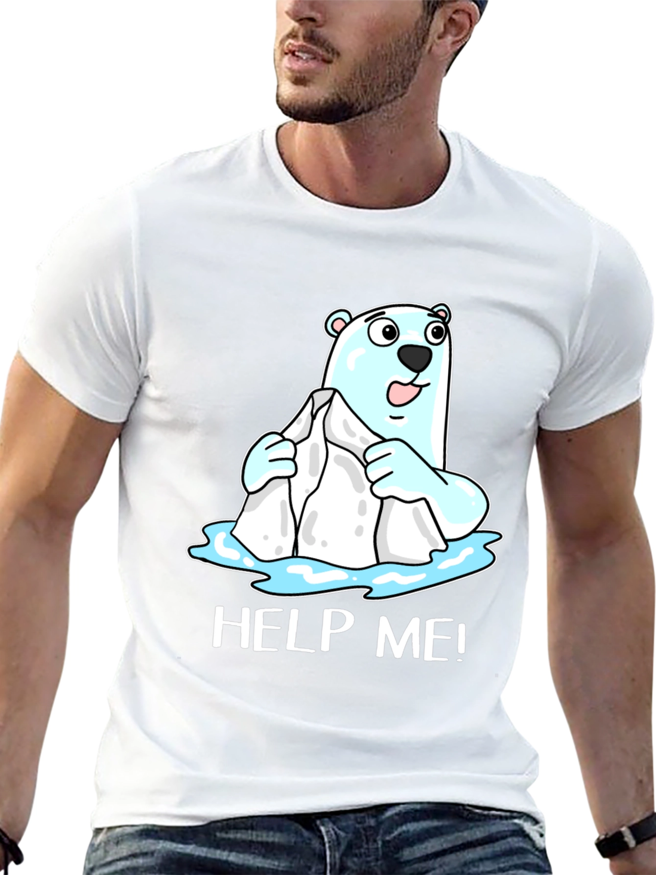 Black Help Me Polar Bear Graphic T-Shirt view 13