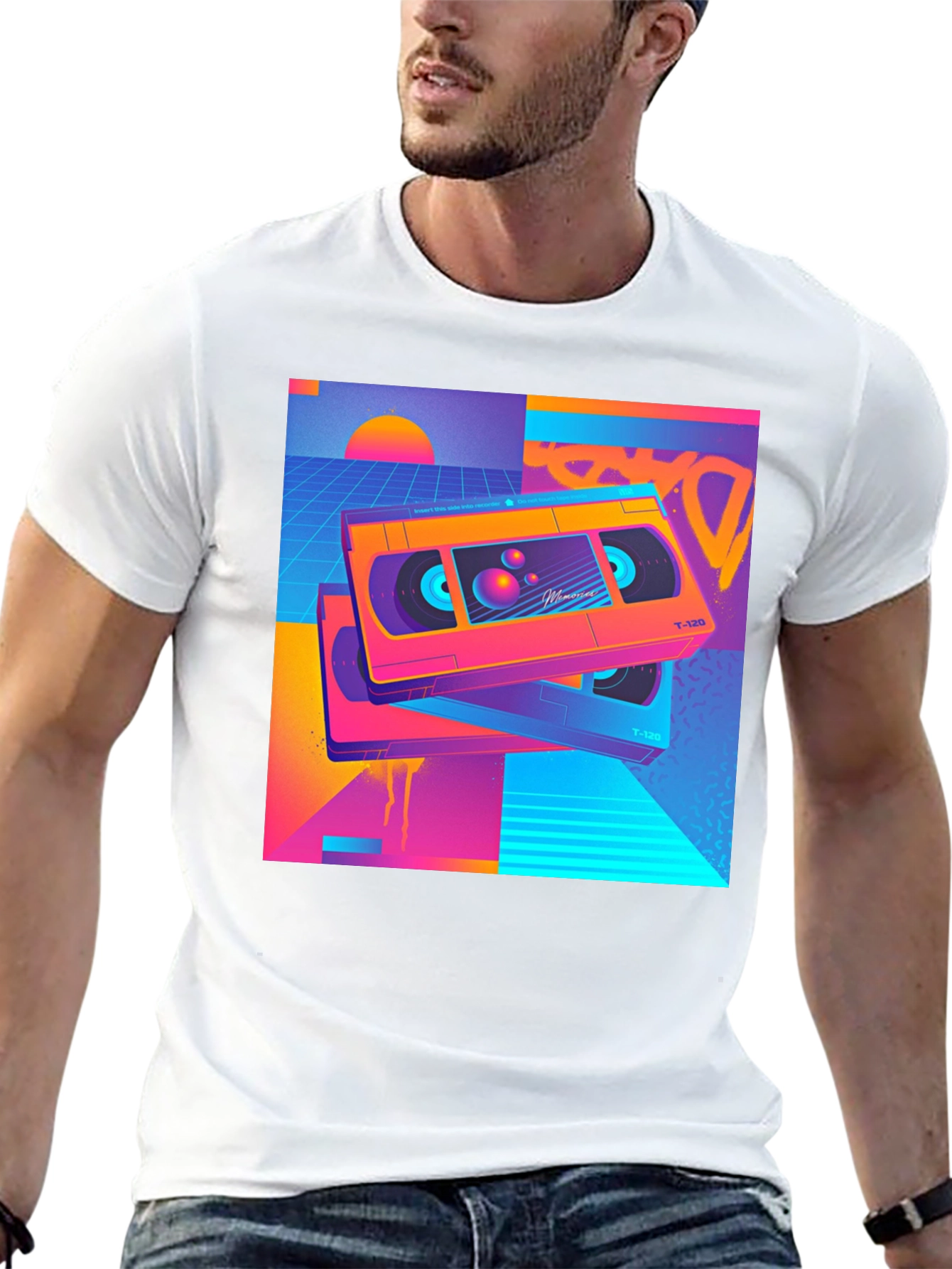 Black Retro Wave VHS T-Shirt - 80s Aesthetic Design view 13