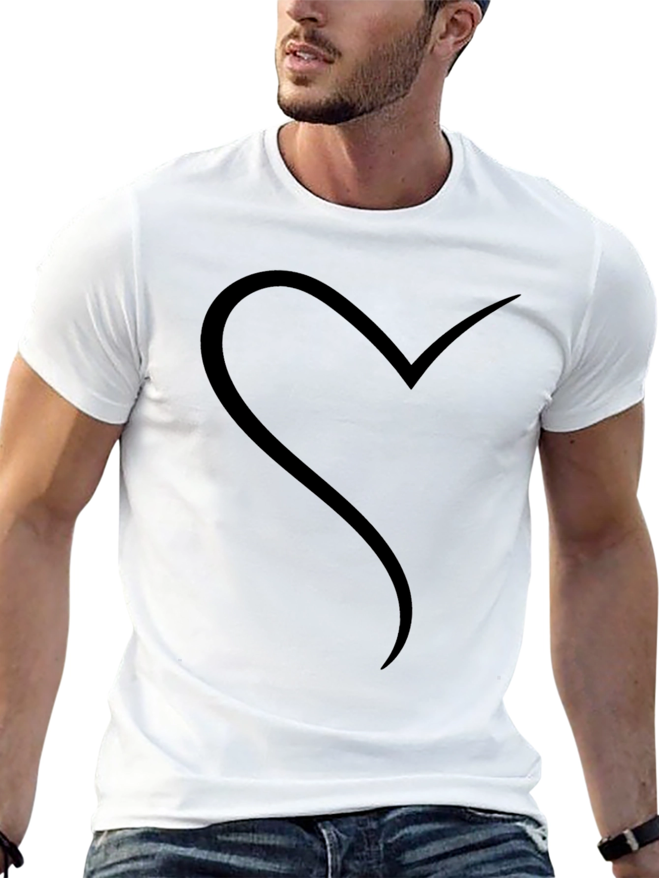 Black Minimalist Heart Graphic Black T-Shirt view 13