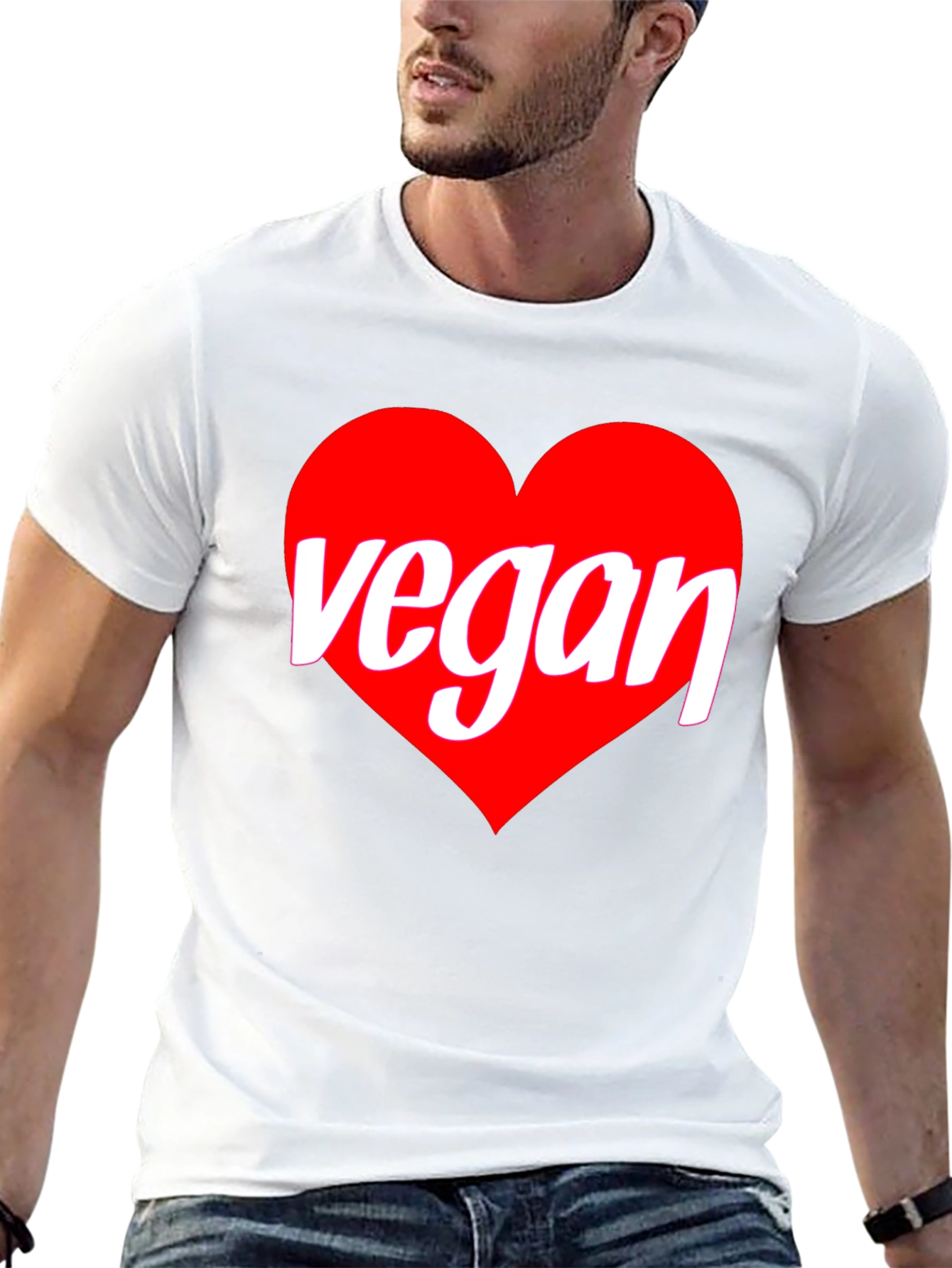 Black Vegan Heart Graphic T-Shirt - Black Crew Neck Tee view 13