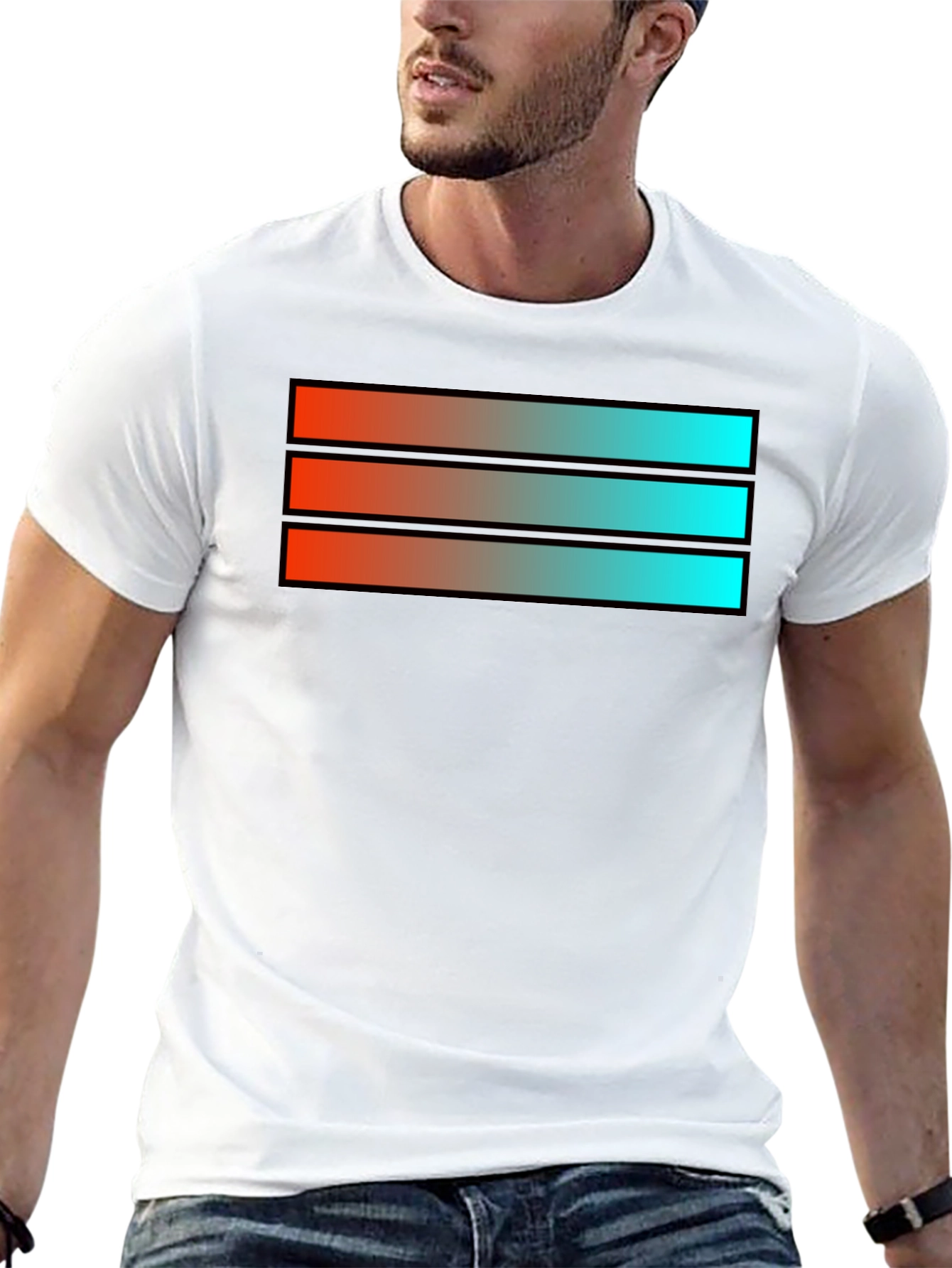Black Gradient Stripe Graphic Tee - Modern Style view 13