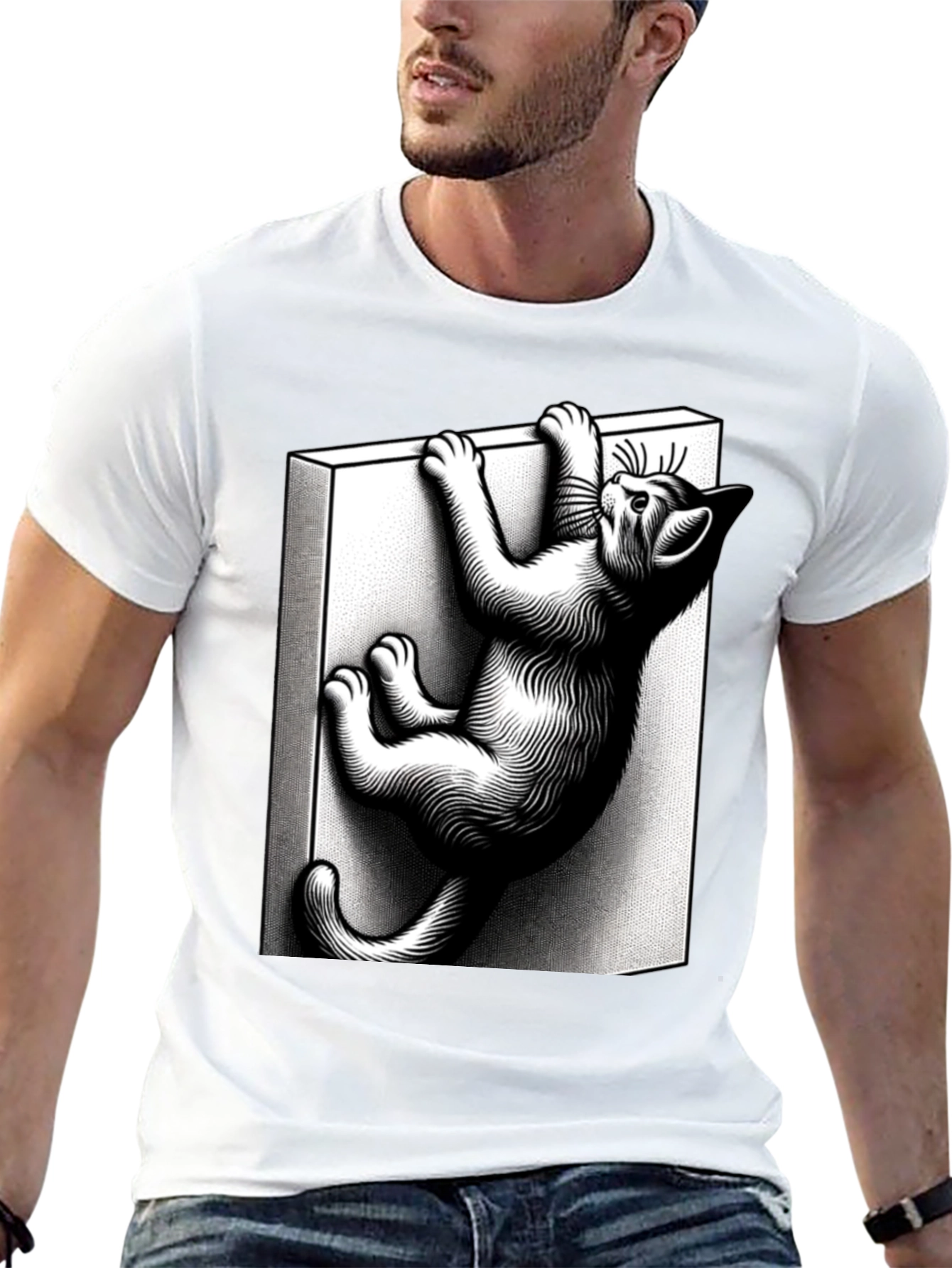 Black Climbing Cat Graphic Tee - Black Cotton Blend view 13