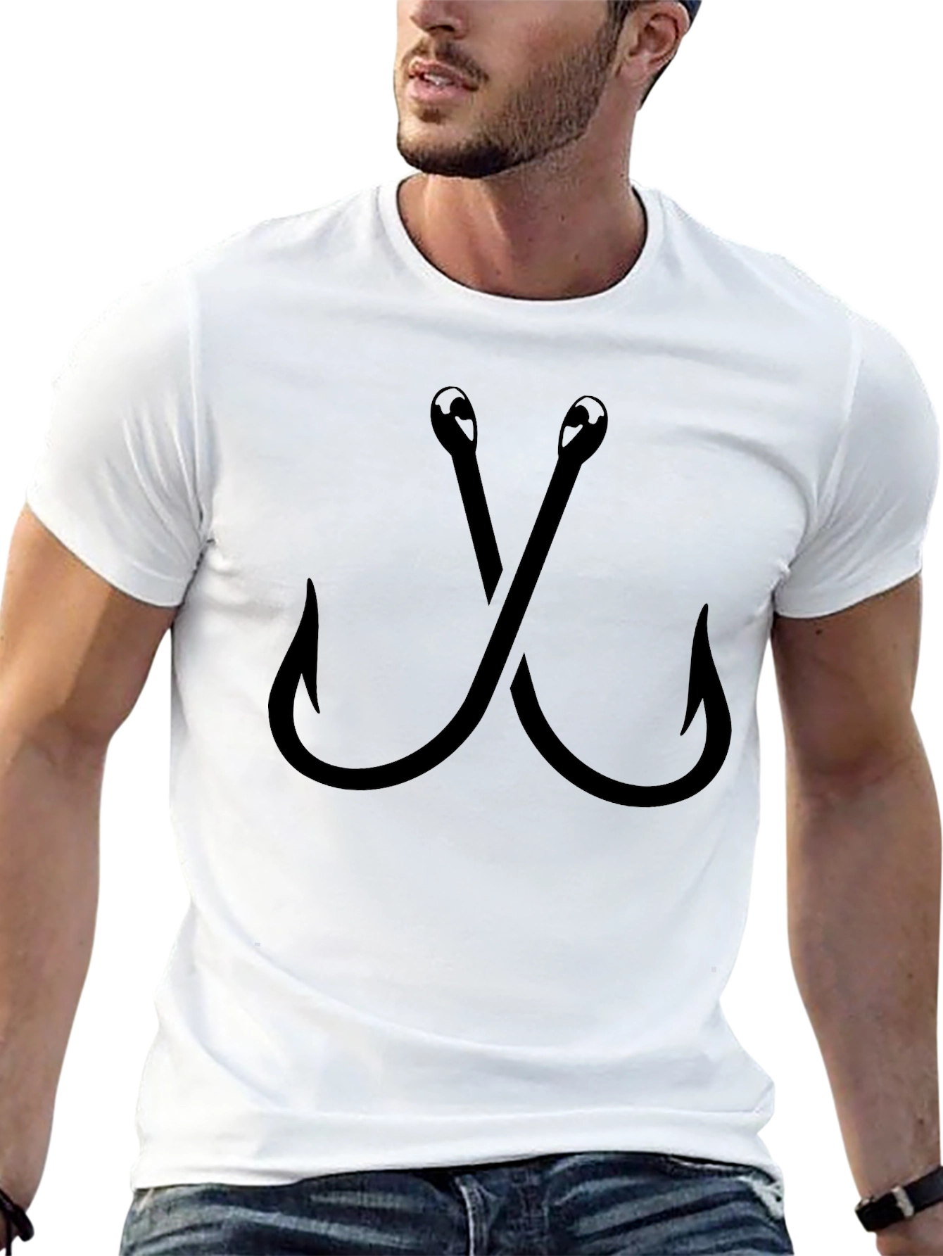 Black Fishing Hooks Black T-Shirt view 13