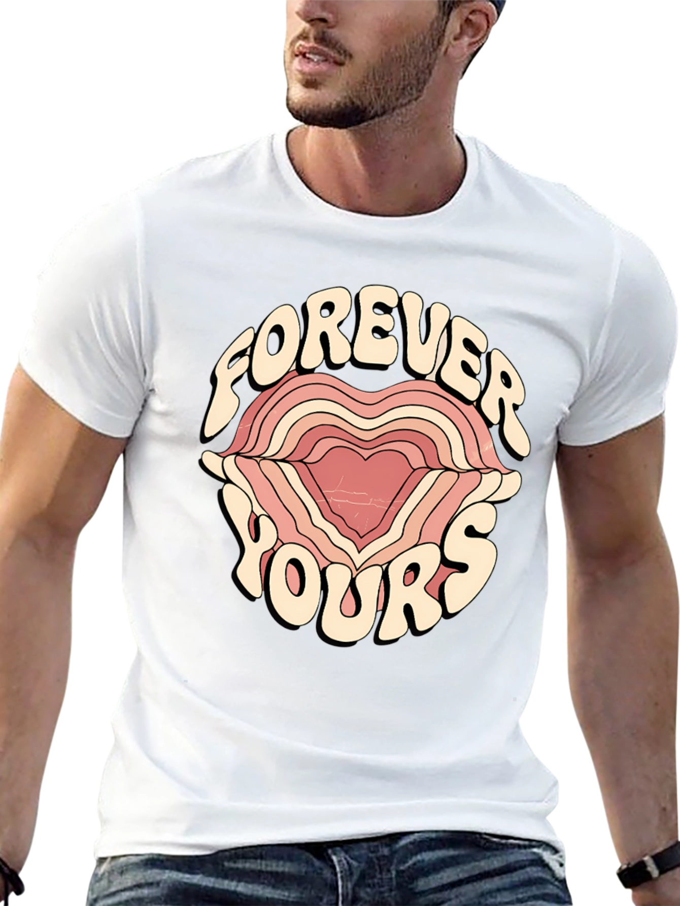 Black Forever Yours Graphic Tee - Retro Heart Design view 13