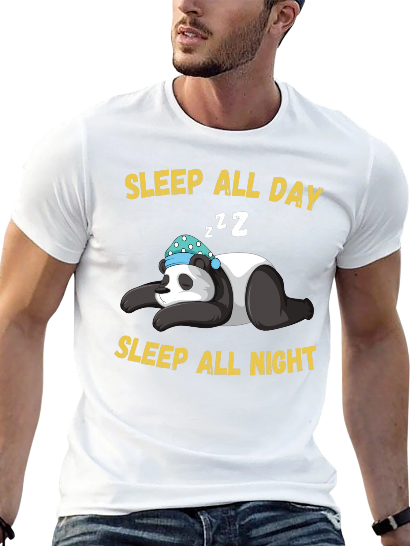 Black Sleepy Panda Tee - Sleep All Day/Night view 13