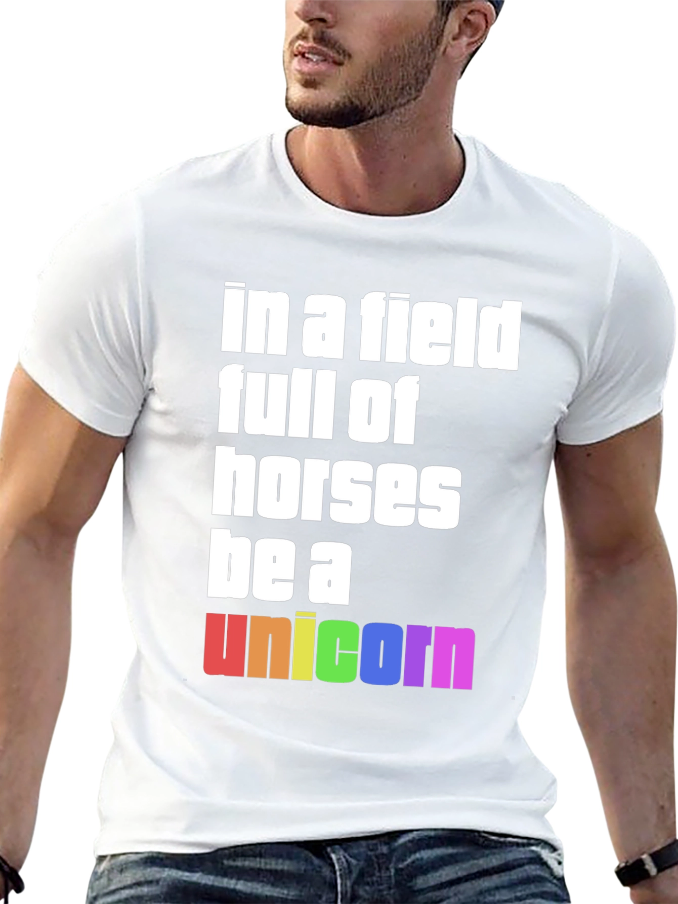 Black Be A Unicorn Rainbow Graphic T-Shirt view 13