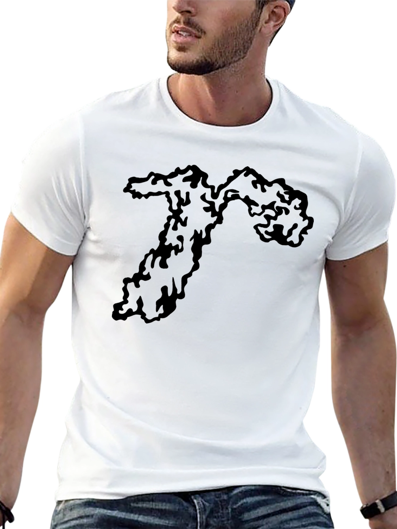 Black Men's Black Tee with Abstract Graphic Print view 13