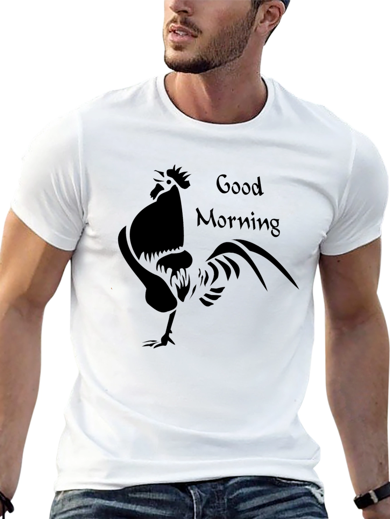 Black Good Morning Rooster Graphic Tee - Black view 13