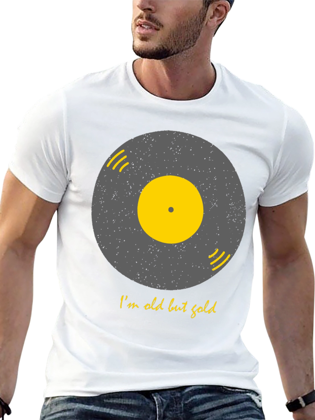 Black Retro Vinyl Record T-Shirt - I'm Old But Gold view 13