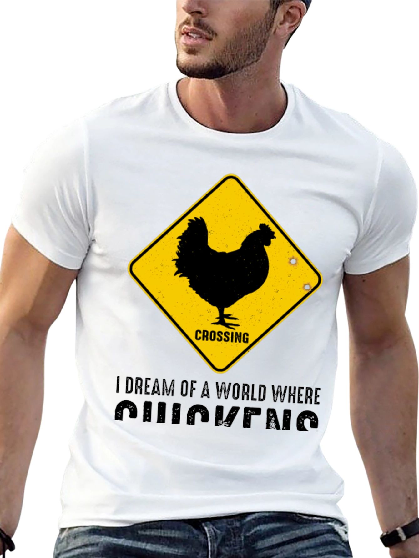 Black Funny Chicken Crossing T-Shirt - "I Dream of Chickens" view 13