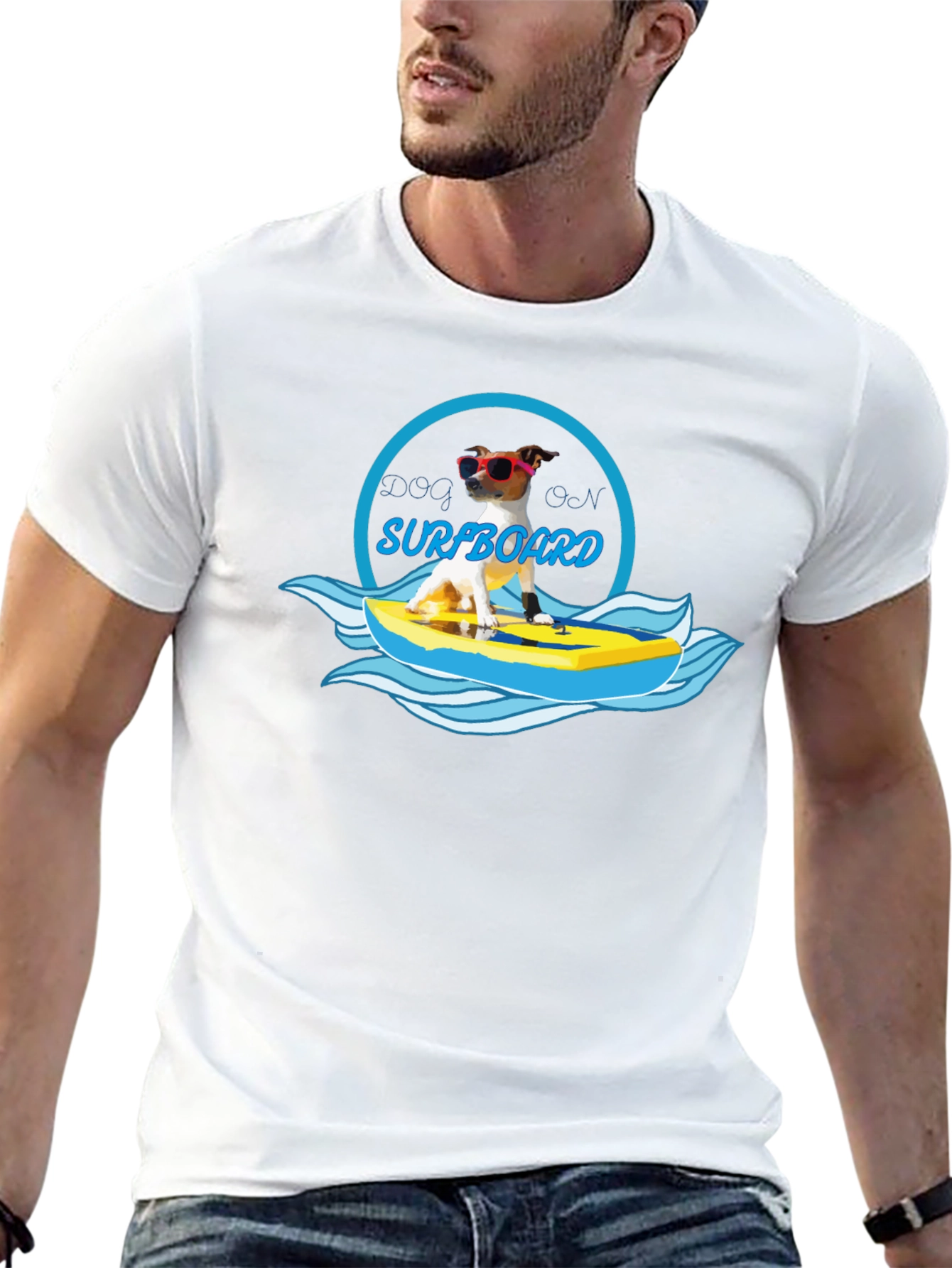 Black Dog on Surfboard Graphic T-Shirt - Black view 13