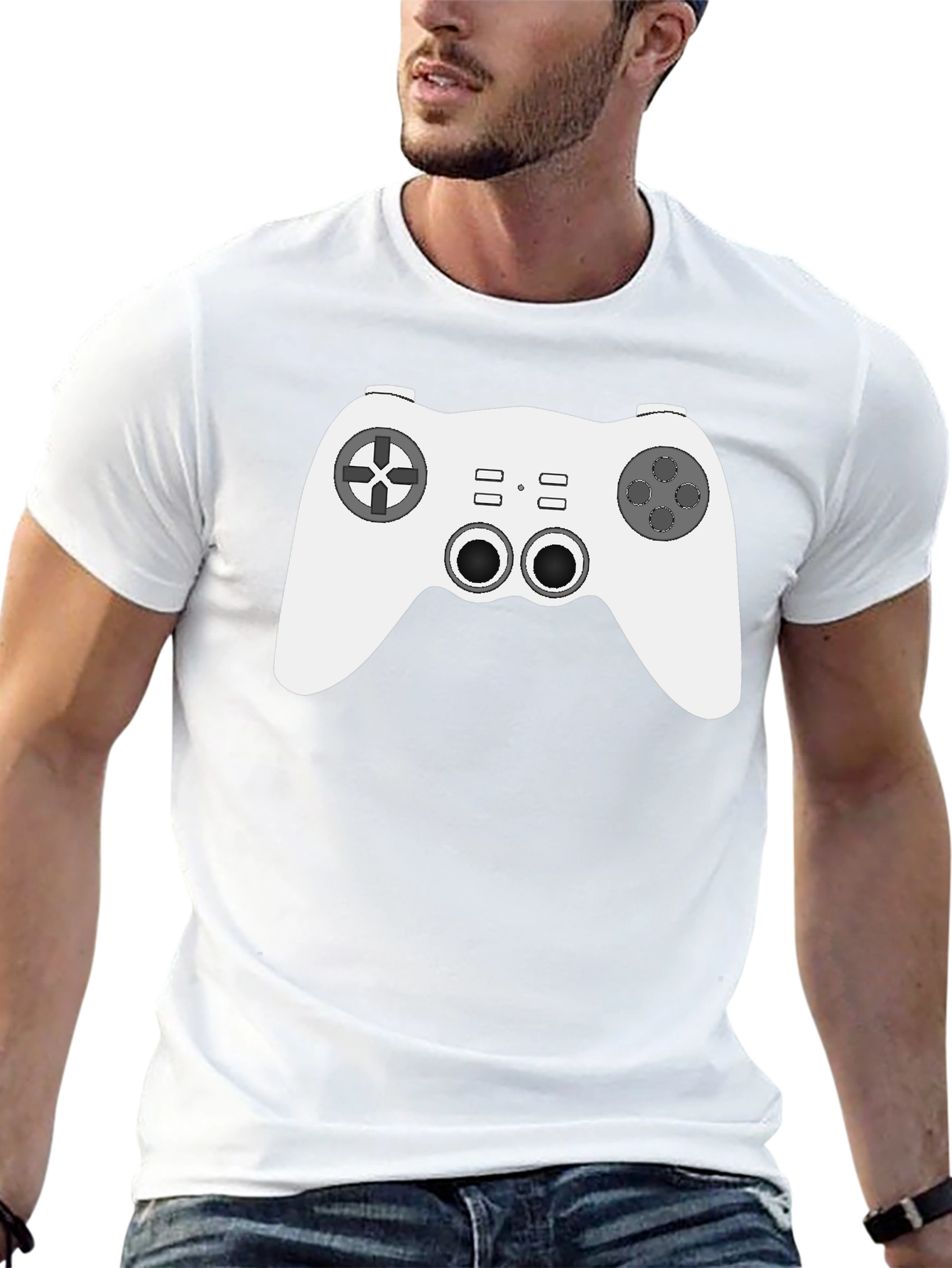 Black Gamer Style Black Tee with Controller Graphic view 13