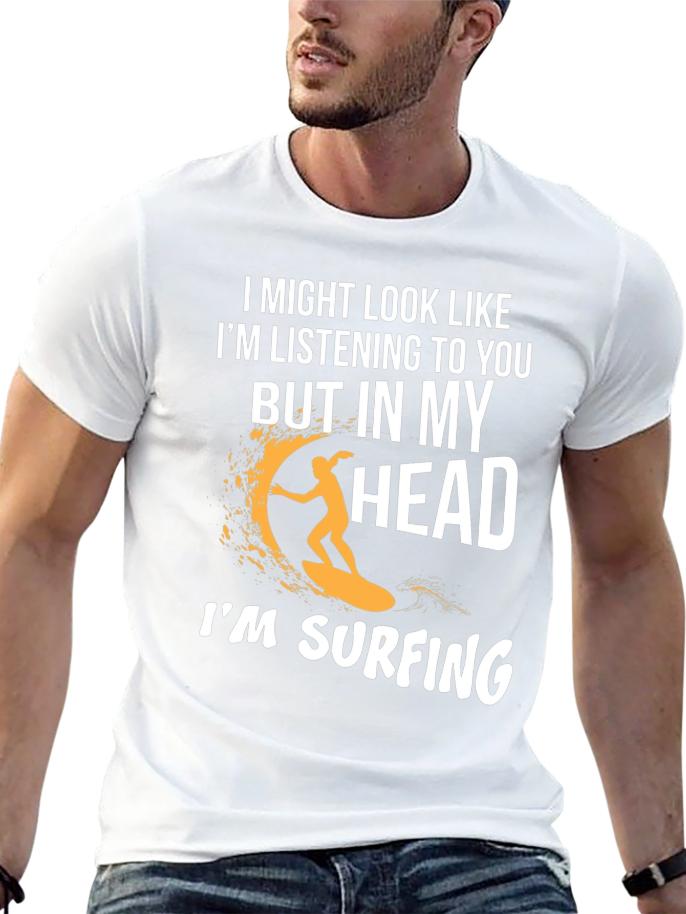 Black Surfing Head T-Shirt - Funny Novelty Tee view 13