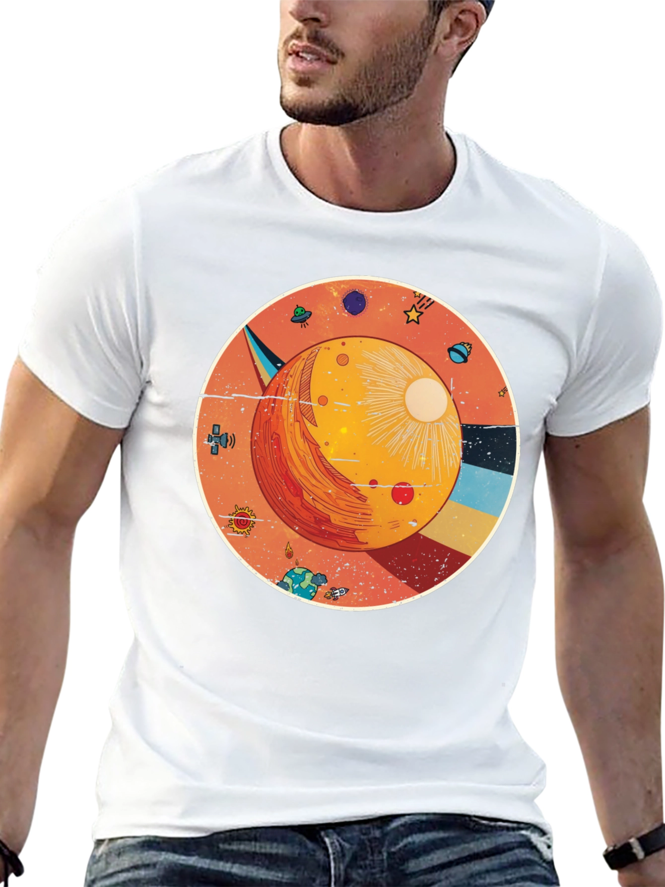 Black Cosmic Planet Graphic Tee - Black Cotton Blend Shirt view 13