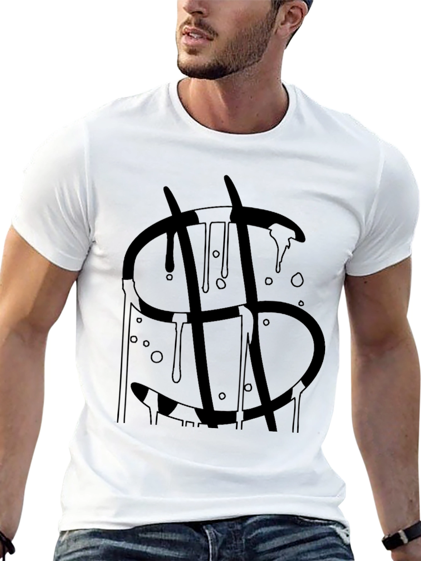 Black Dripping Dollar Sign Black T-Shirt view 13
