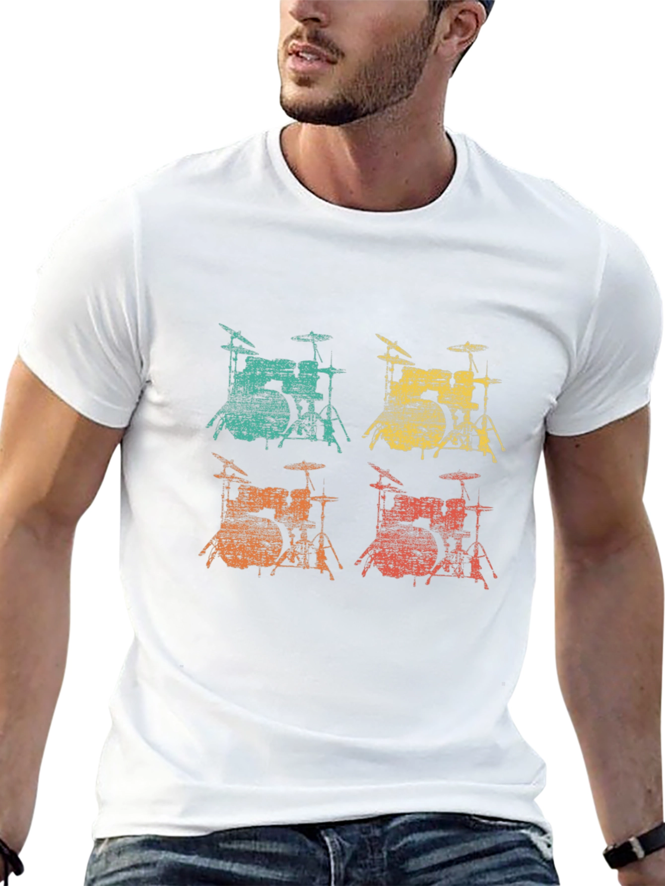 Black Retro Drum Set T-Shirt - Music Lover Tee view 13