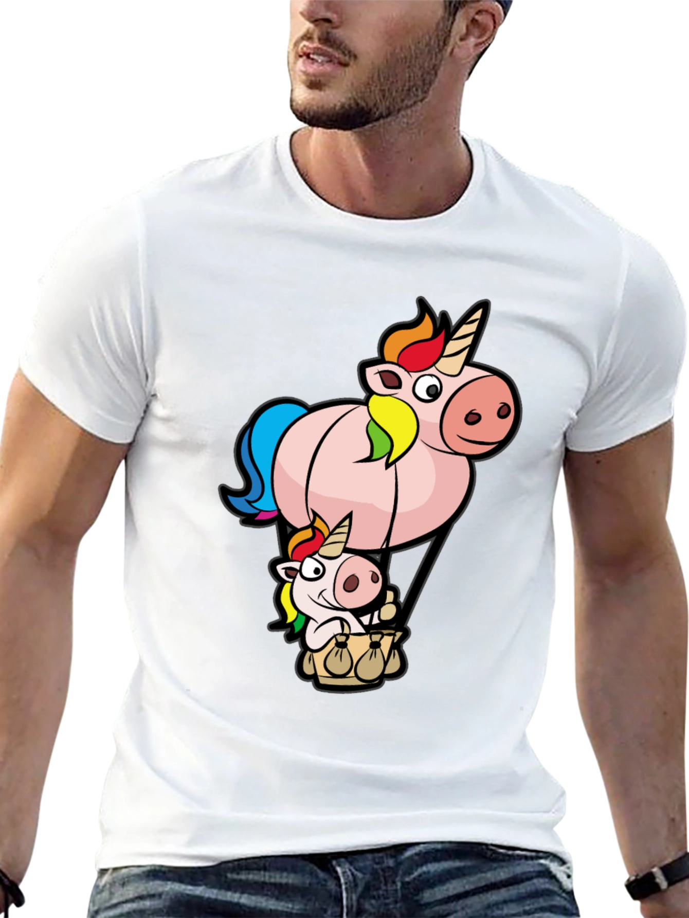 Black Unicorn Hot Air Balloon Graphic T-Shirt view 13