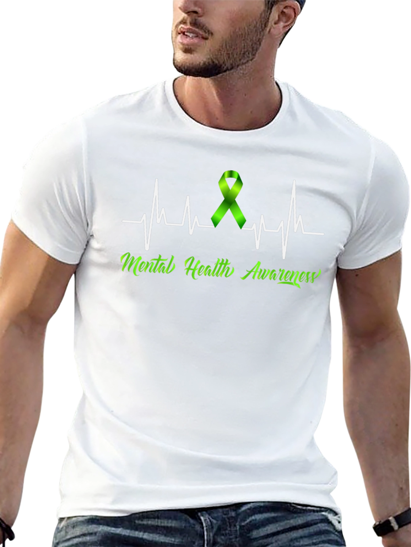 Black Mental Health Awareness Heartbeat T-Shirt view 13