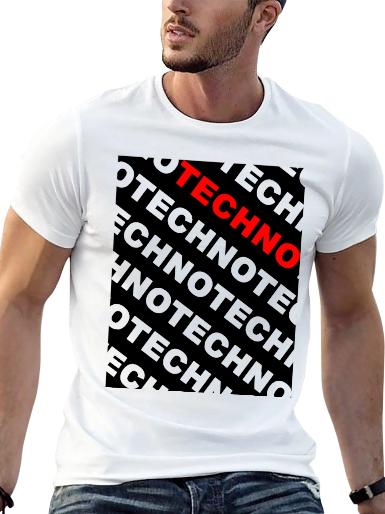 Black Techno Bold Graphic Black T-Shirt view 13