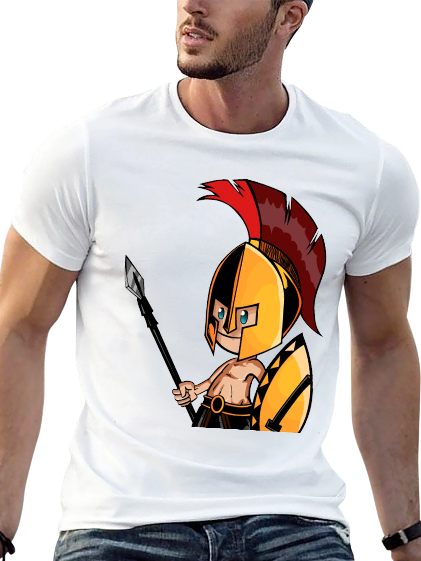 Black Spartan Warrior Graphic Tee - Black Cotton T-Shirt view 13