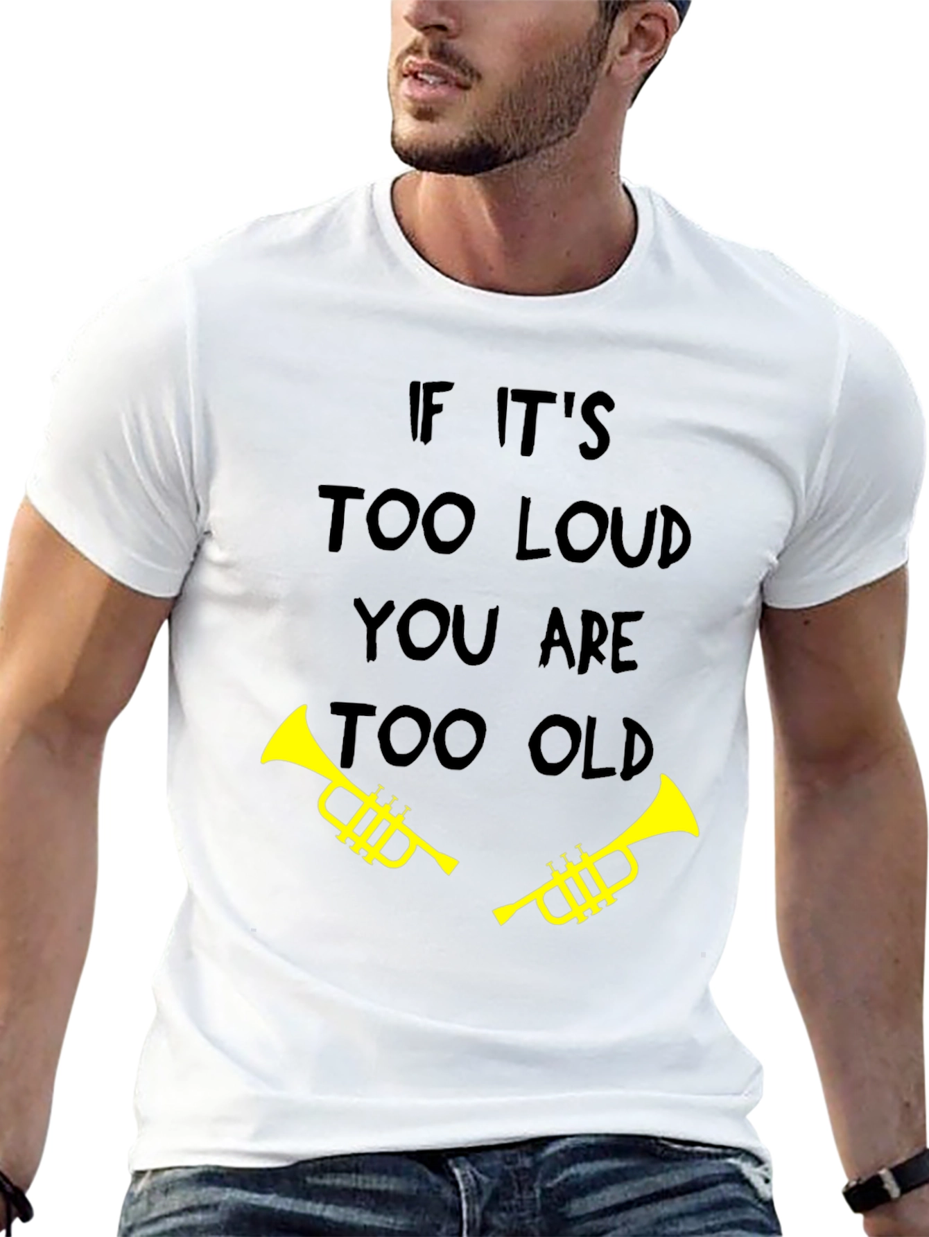 Black Funny "Too Loud Too Old" Trumpet T-Shirt view 13