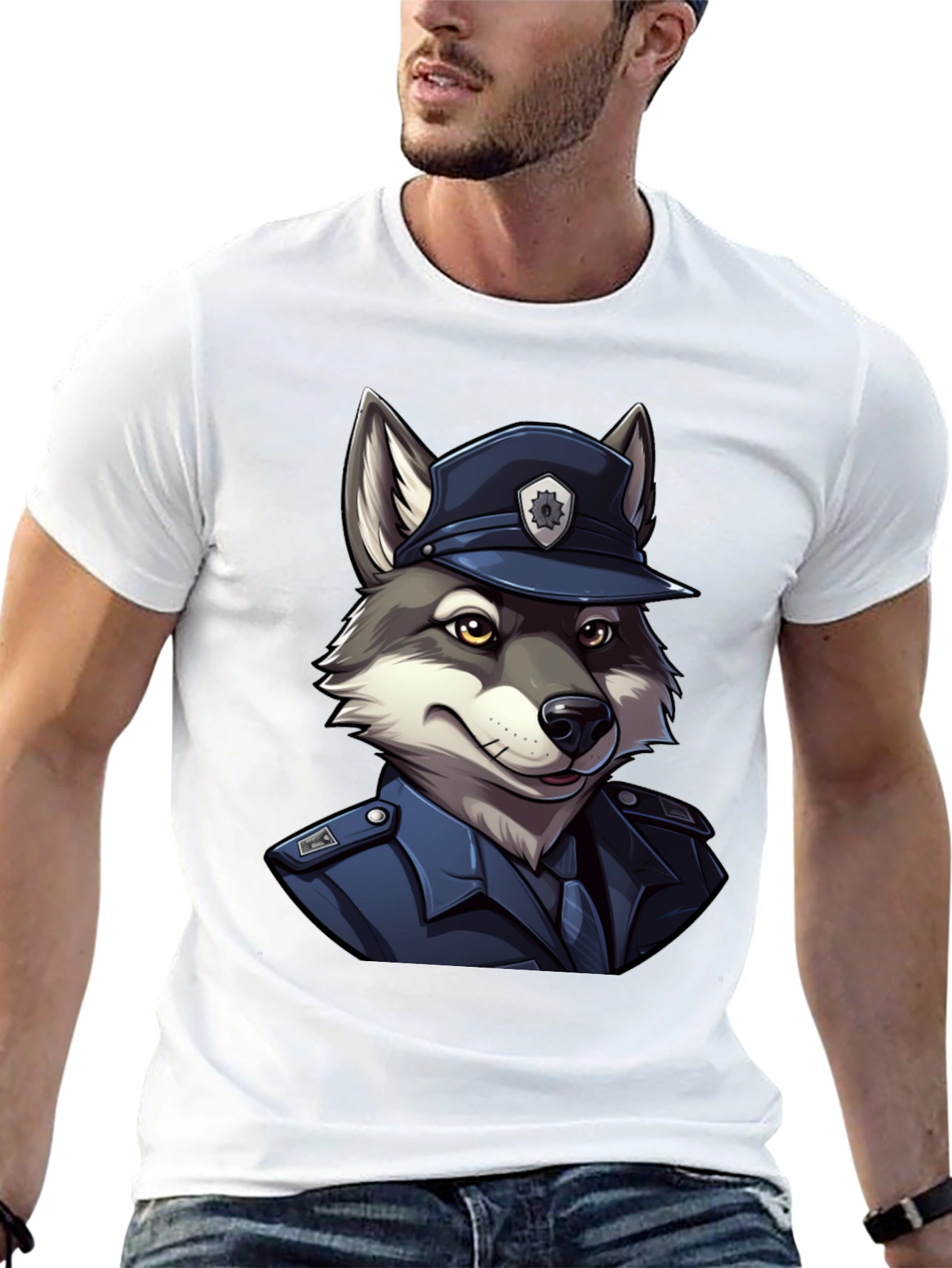 Black Wolf Cop T-Shirt - Cool Canine Police Design view 13