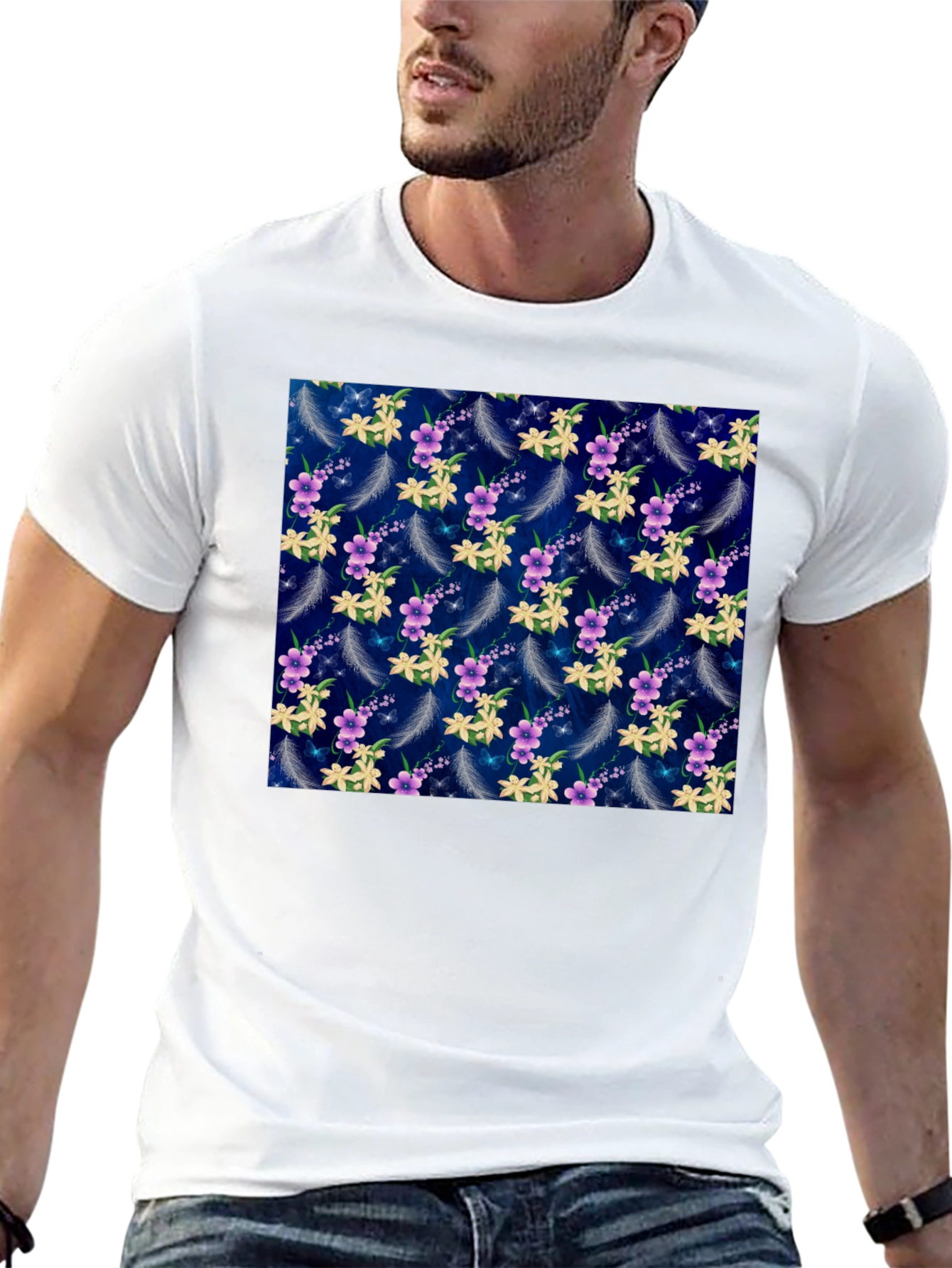 Black Floral Feather Print T-Shirt view 13