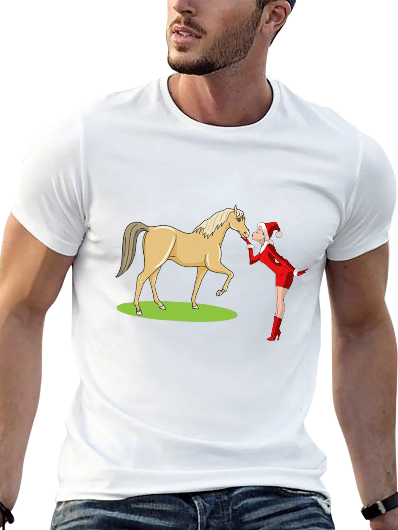 Black Horse Kissing T-Shirt - Funny Animal Graphic Tee view 13