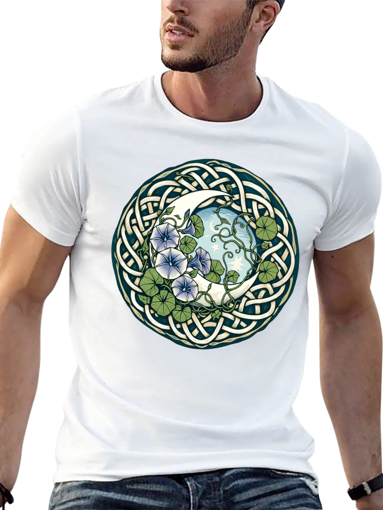 Black Celtic Moon & Flower T-Shirt view 13