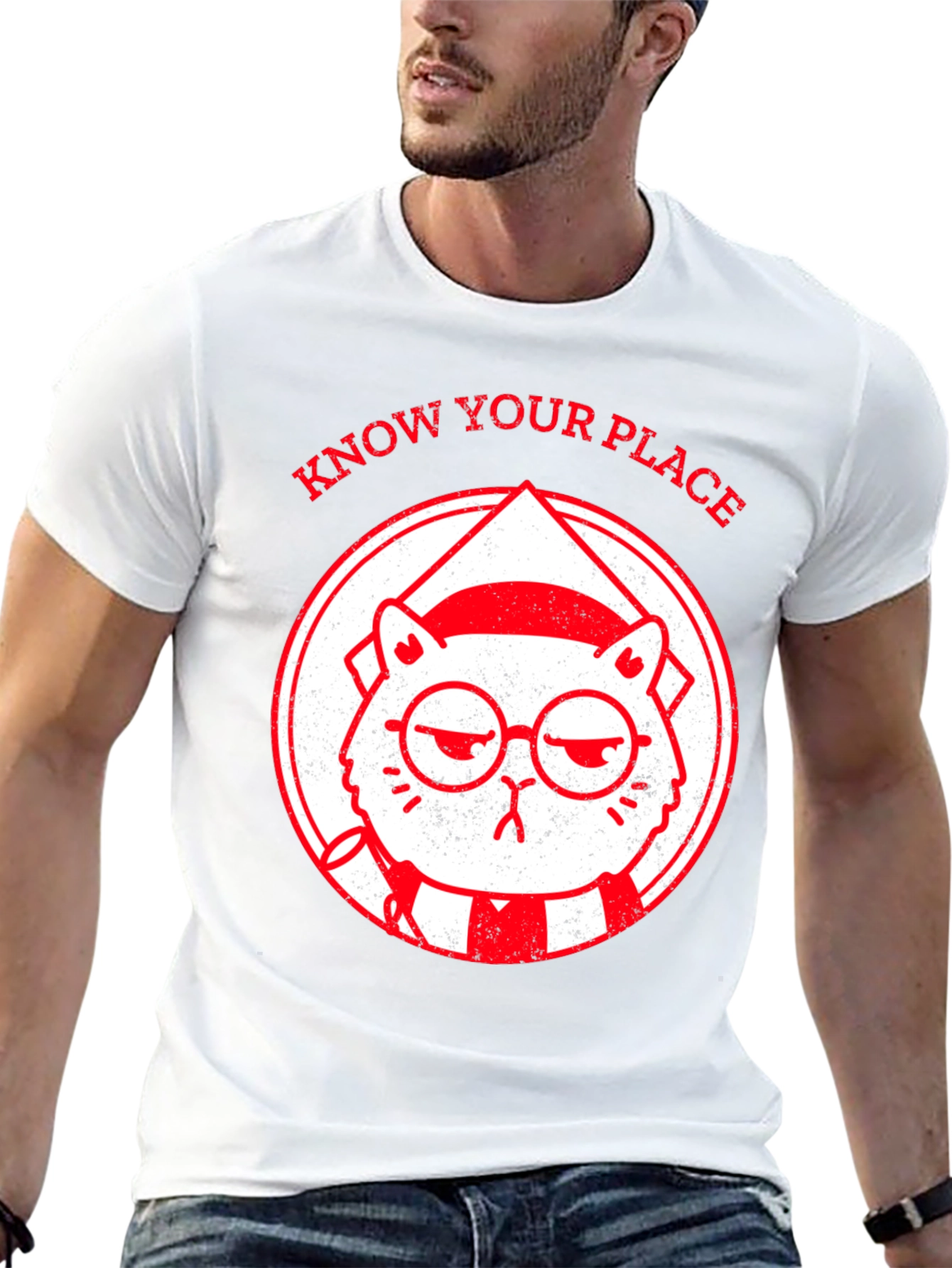 Black Know Your Place Funny Cat Graphic T-Shirt view 13