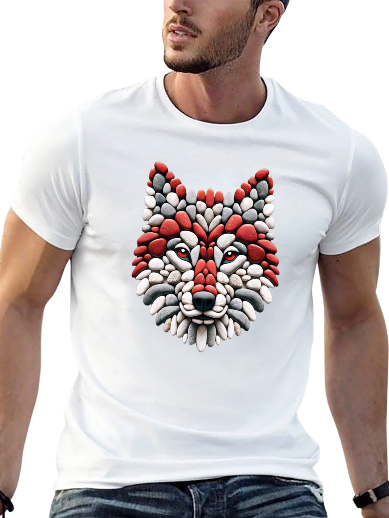 Black Wolf Mosaic Graphic Tee - Stylish Black T-Shirt view 13
