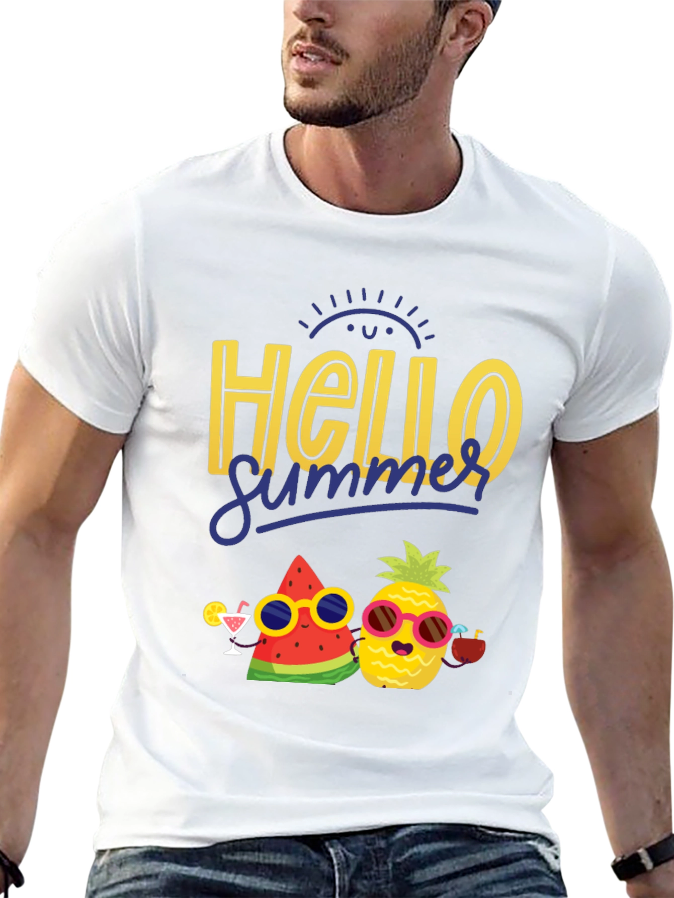 Black Hello Summer Graphic T-Shirt: Pineapple & Watermelon view 13
