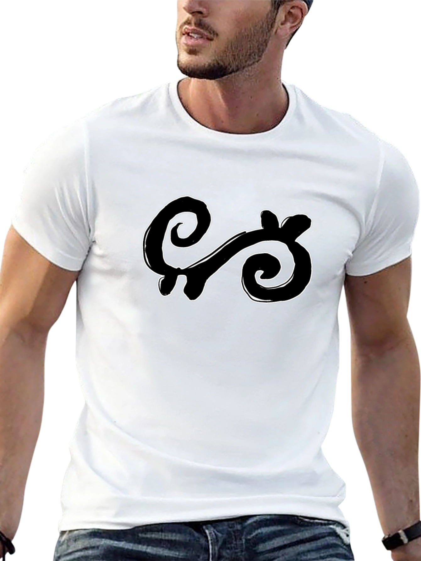 Black Unique Adinkra Symbol Graphic Tee - Black Cotton Casual T-Shirt view 13