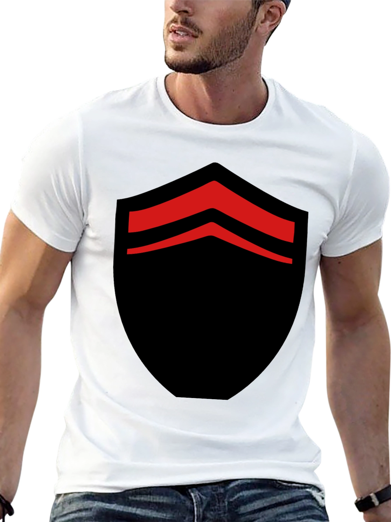 Black Bold Black T-Shirt with Red Chevron Design view 13