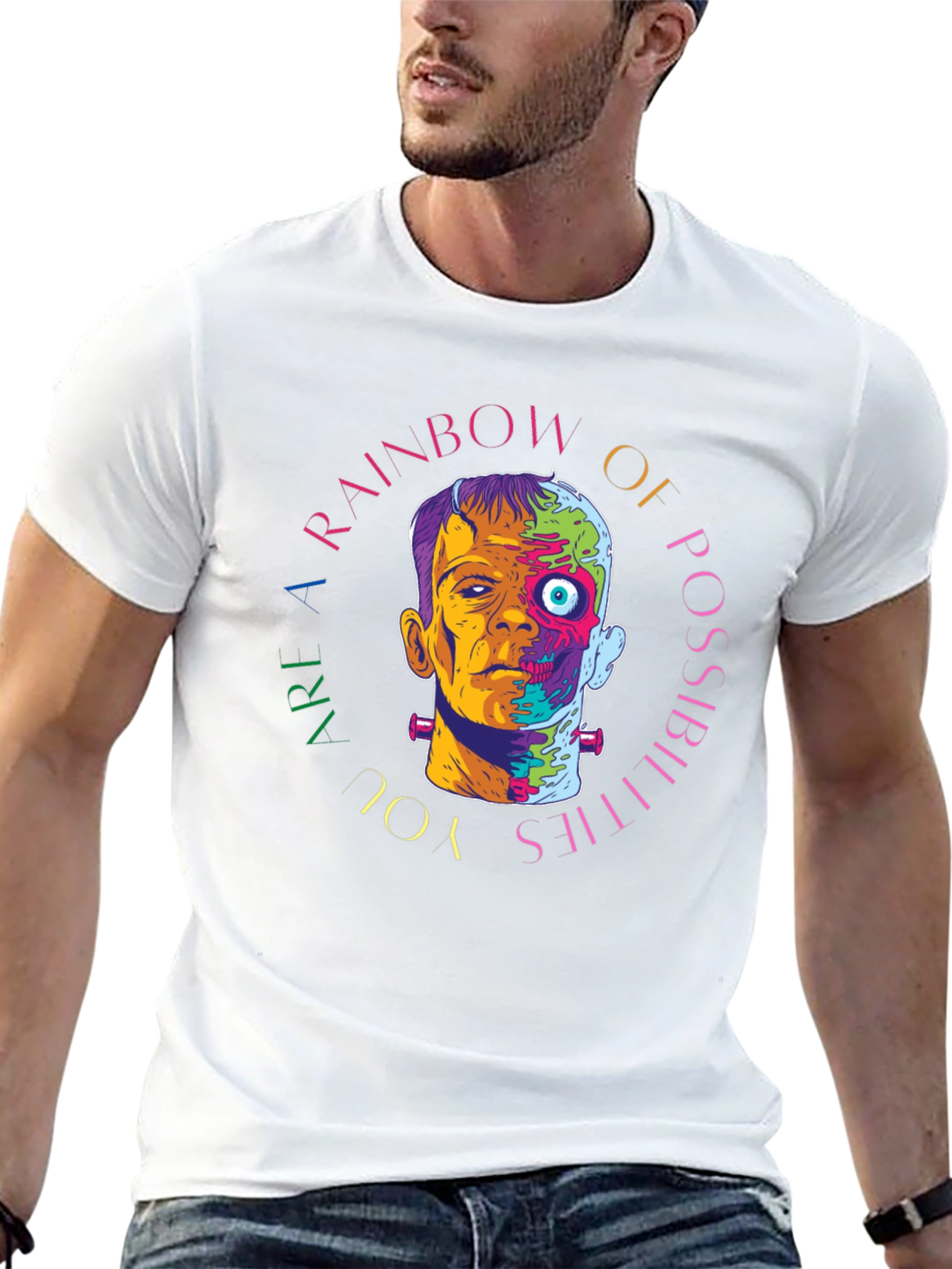 Black Rainbow Frankenstein Graphic Tee - Artistic Horror Style view 13