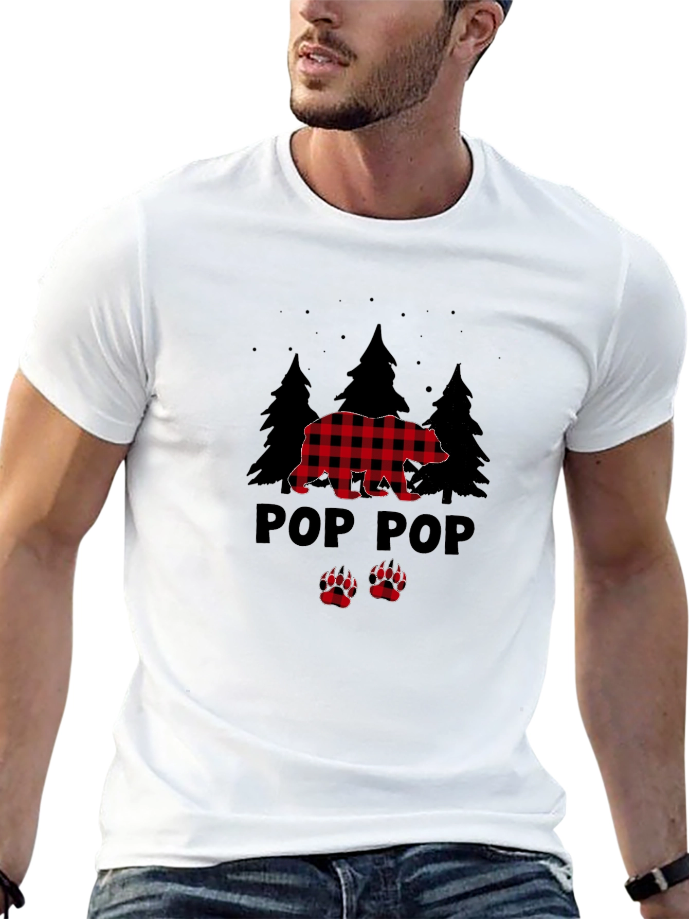 Black Pop Pop Bear Buffalo Plaid T-Shirt view 13