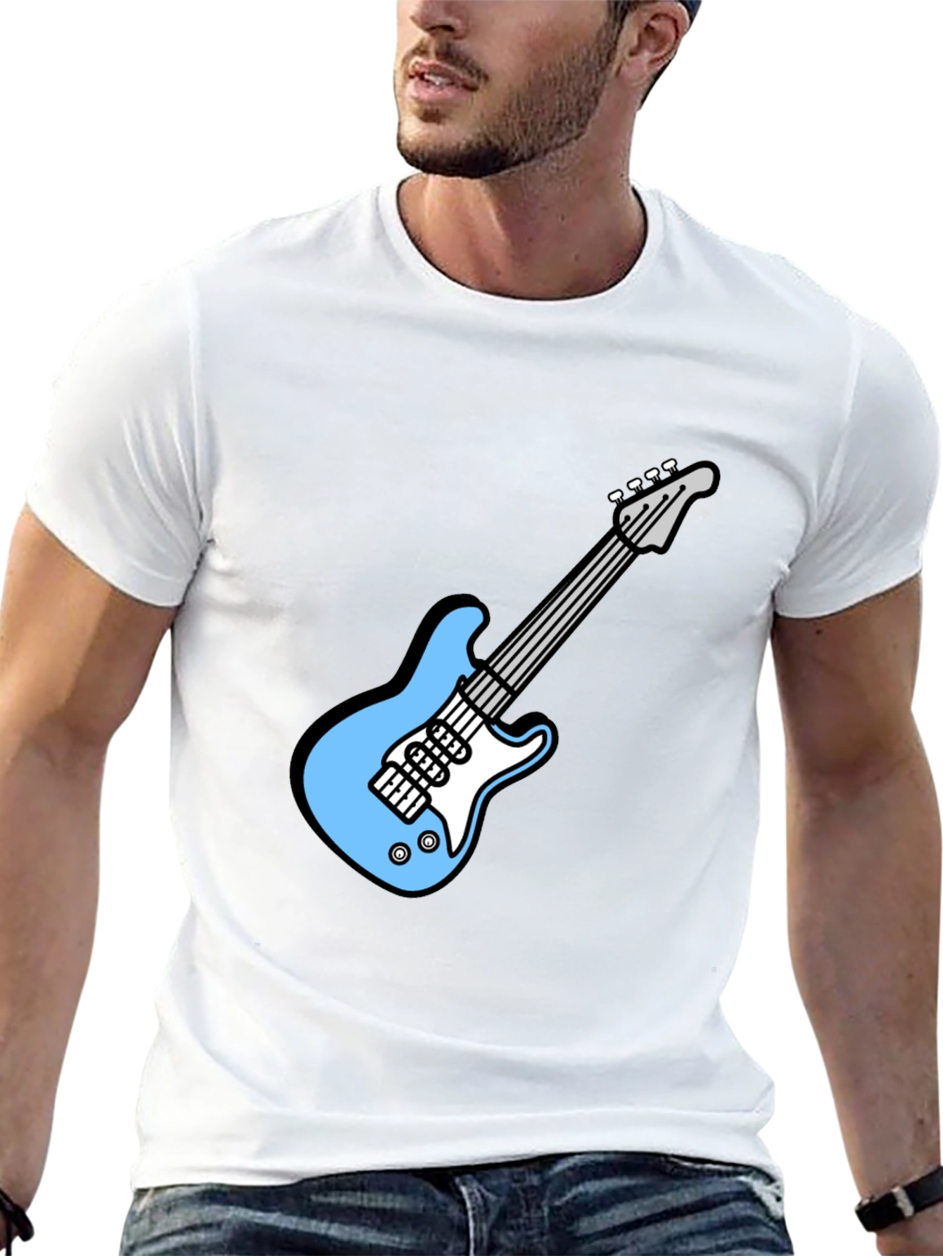 Black Cool Electric Guitar Graphic Tee - Black Cotton T-Shirt view 13